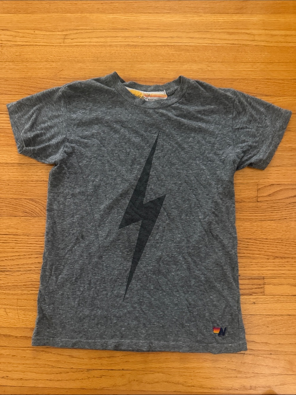 Aviator Nation kids Gray Tee with Black Lightning Bolt